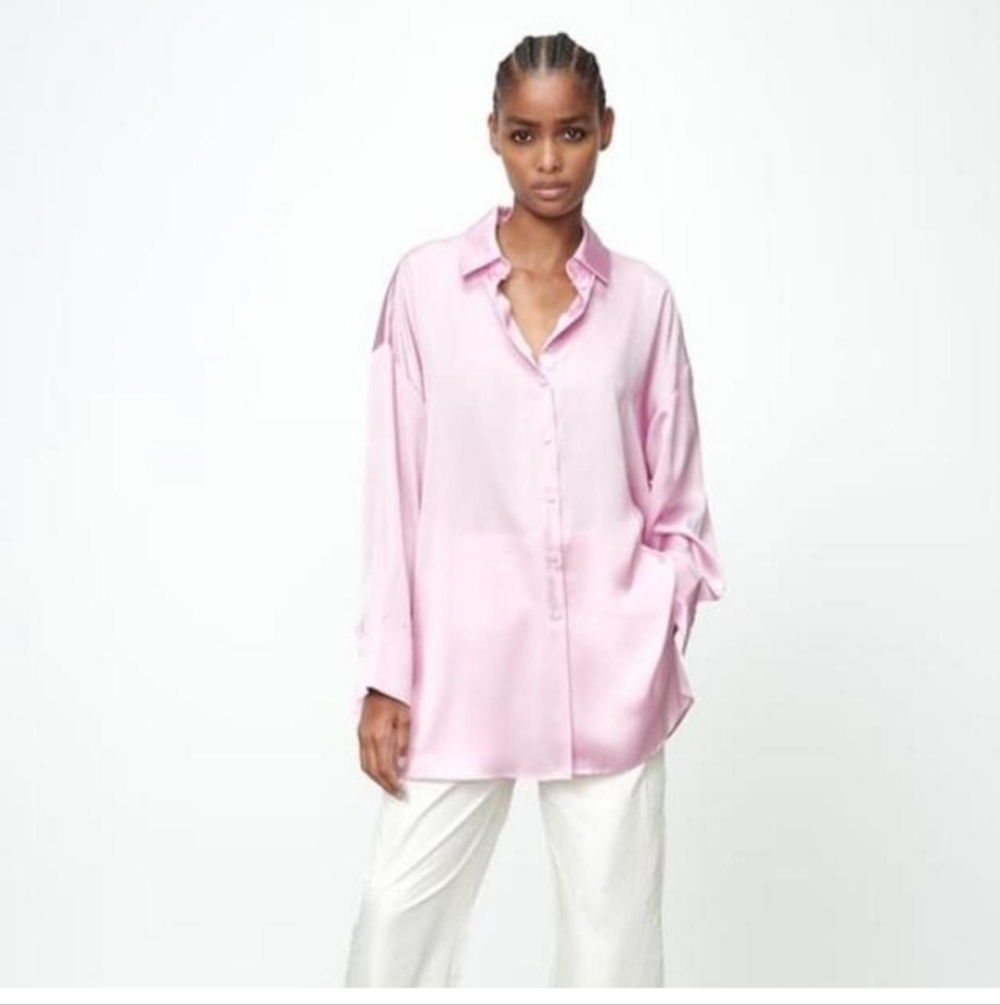 Zara Pinkish Beige Button Down Blouse Size Xl - Picture 6 of 9
